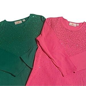 QUACKER FACTORY SET OF TWO SEQUIN 3/4 TOPS SZ XS EUC 🌲🎉